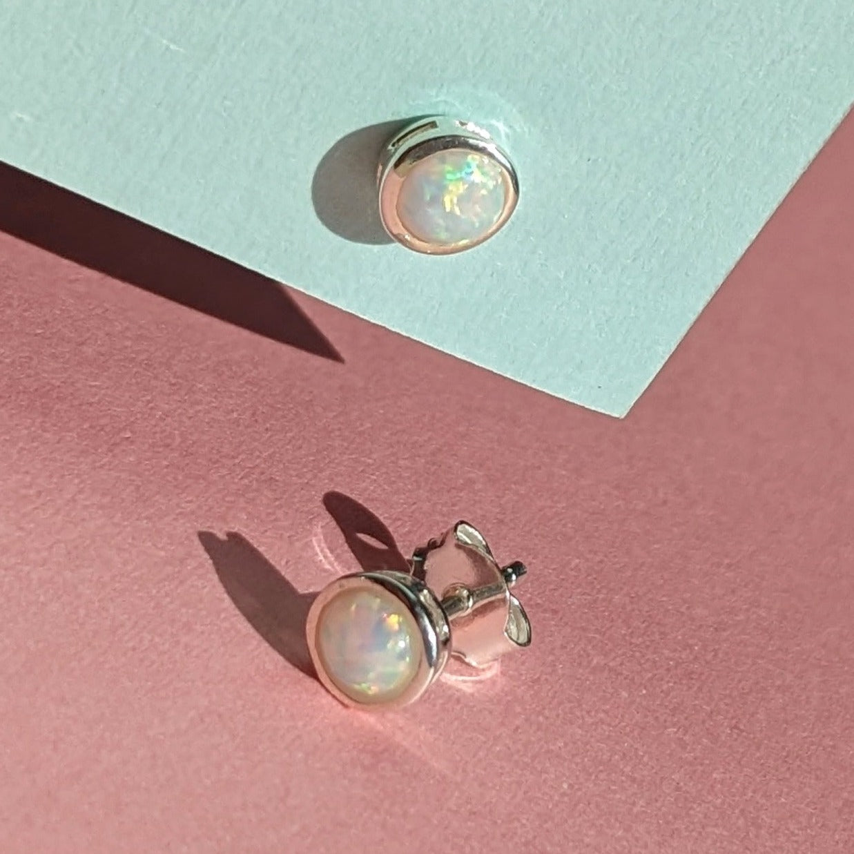 Opalite Round Silver Stud Earrings