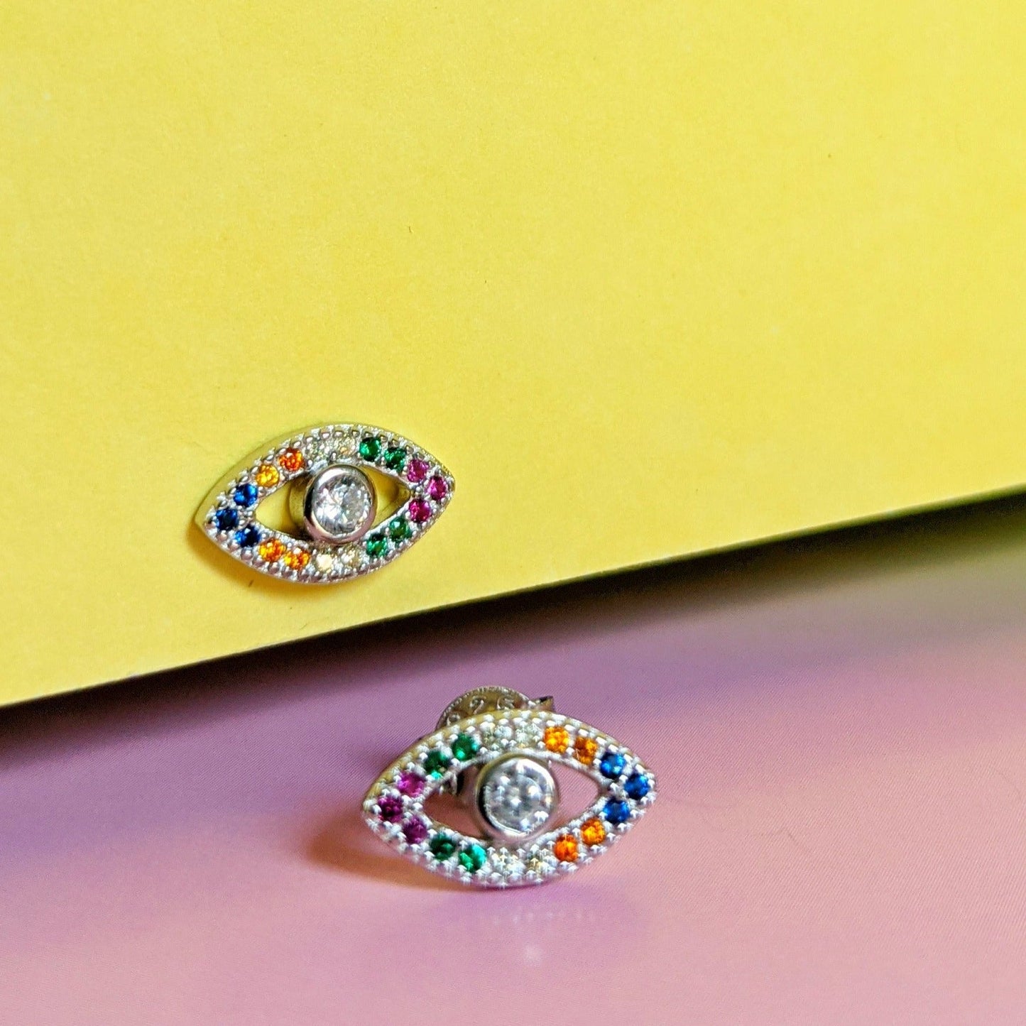 Not So Evil Eye Stirling Silver Rainbow Stud Earrings