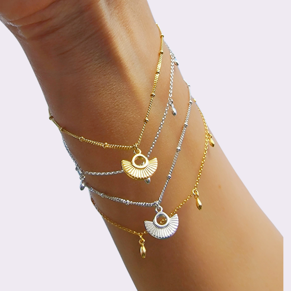 Art Deco Fan Gold Satellite Chain Bracelet