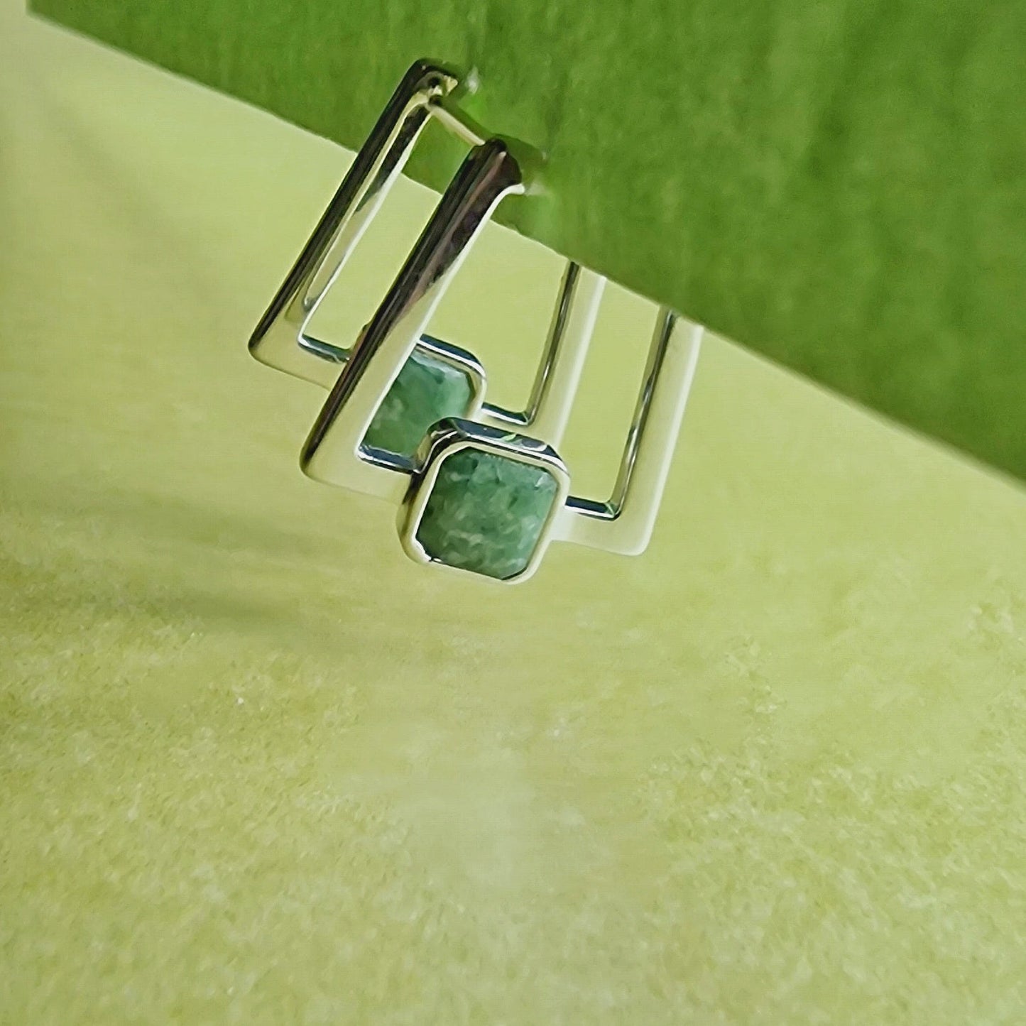 Silver Deco Square Agate Hoops