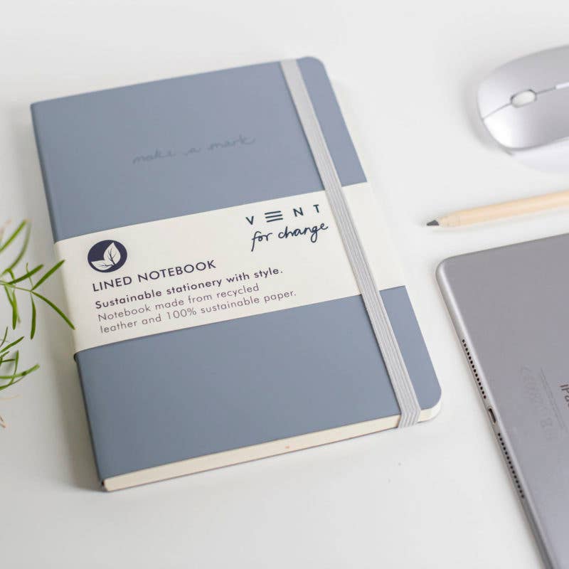 Notebook A5 Recycled Leather Lined Paper - Dusty Blue