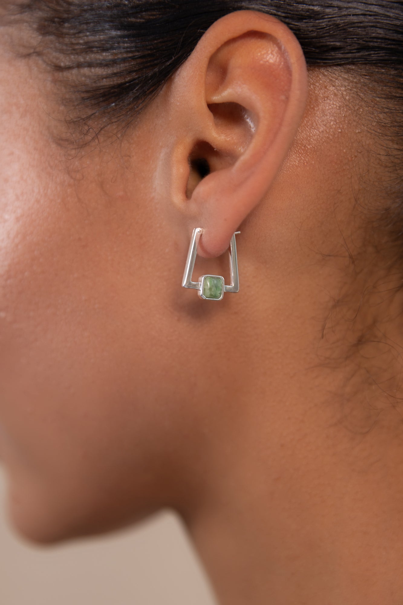 Silver Deco Square Agate Hoops