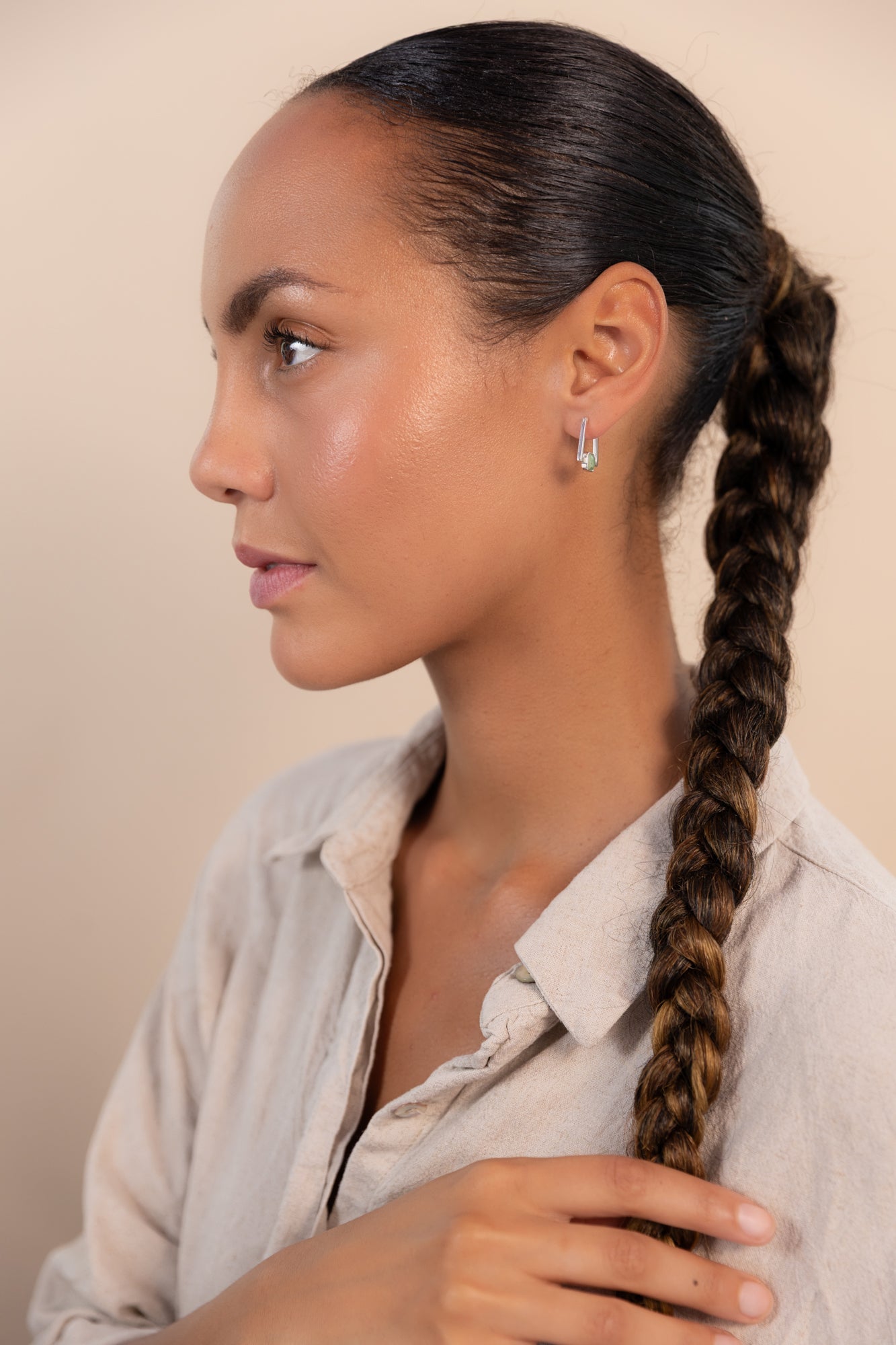 Silver Deco Square Agate Hoops