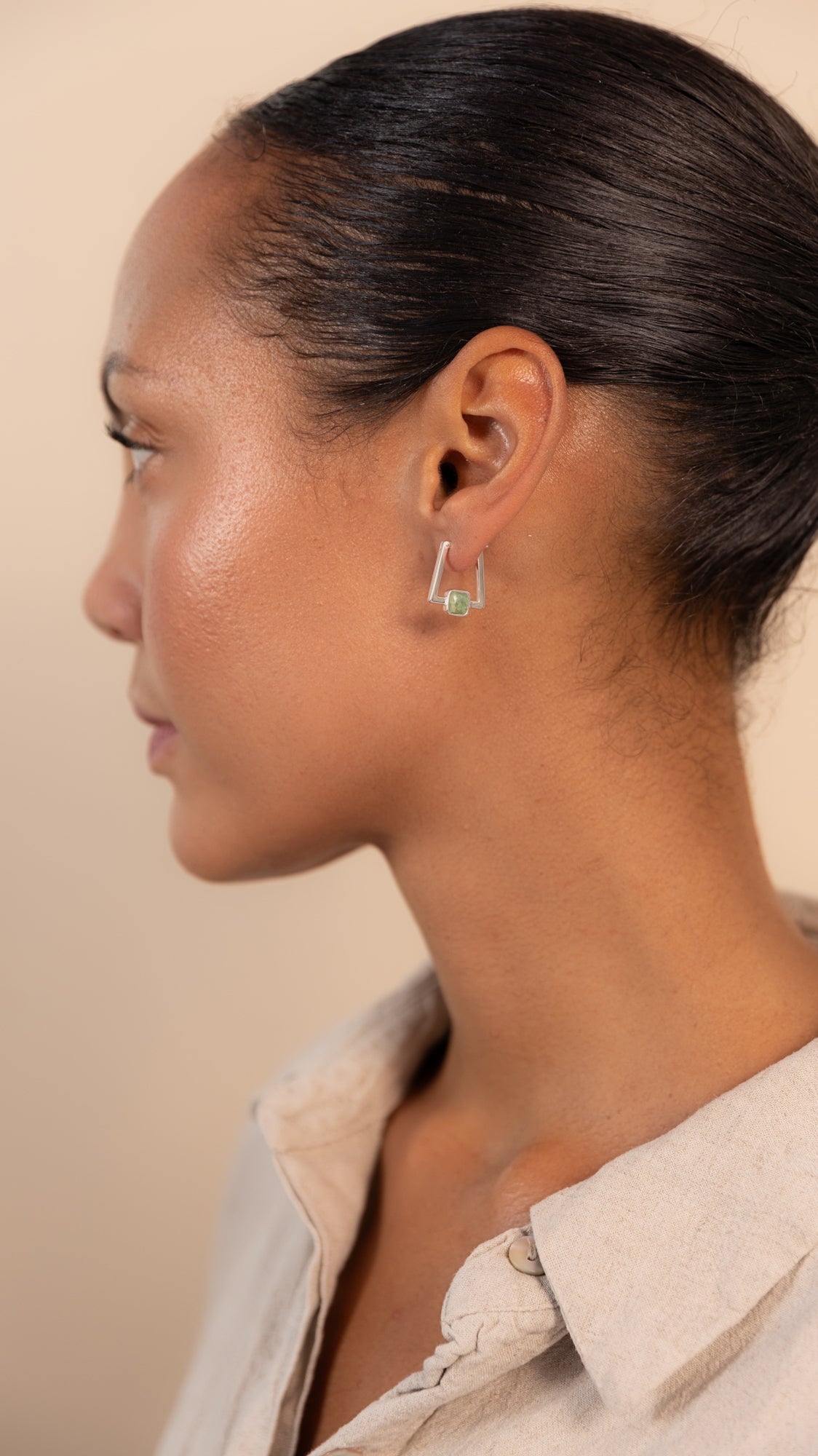 Silver Deco Square Agate Hoops