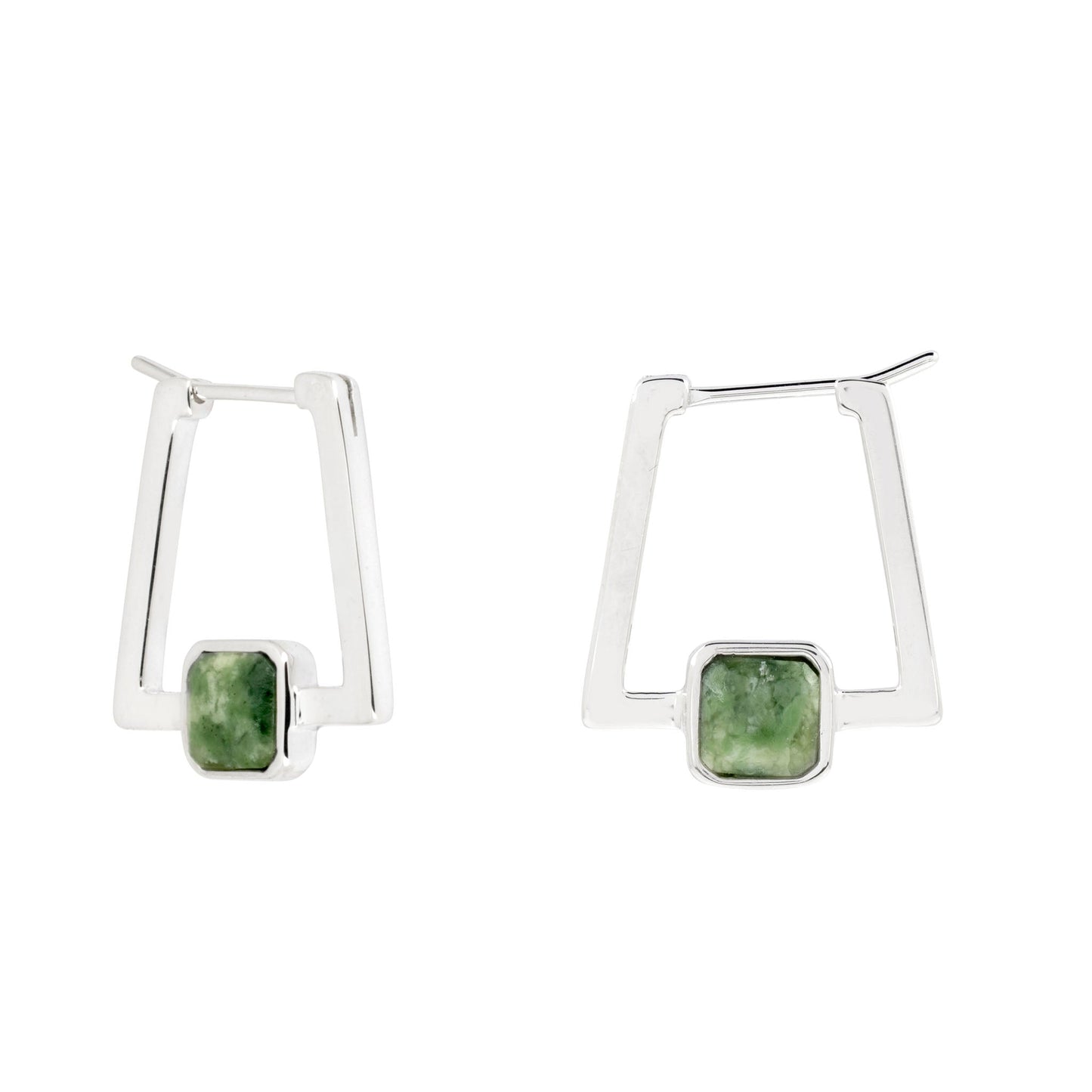 Silver Deco Square Agate Hoops