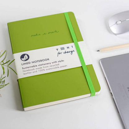 Notebook A5 Recycled Leather Lined Paper - Green