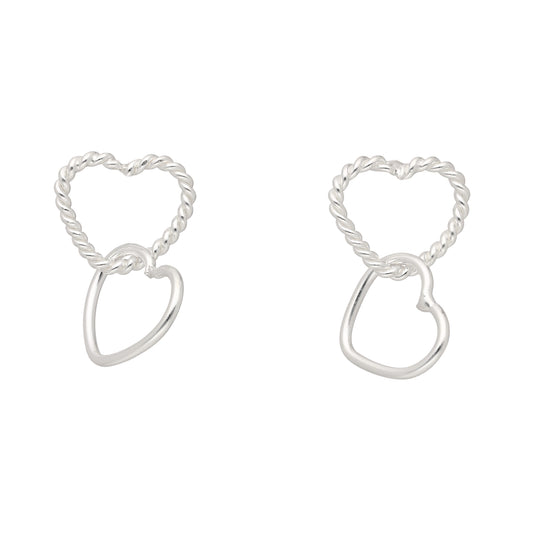 Textured Heart Chain Sterling Silver Stud Earrings