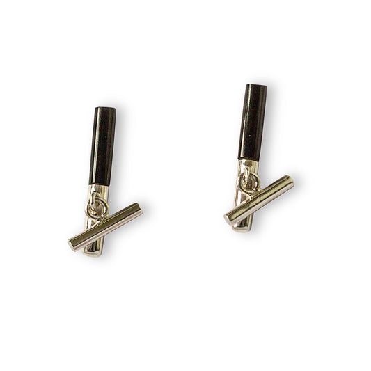 Minimalist Movement Onyx T-Bar Silver Stud Earrings