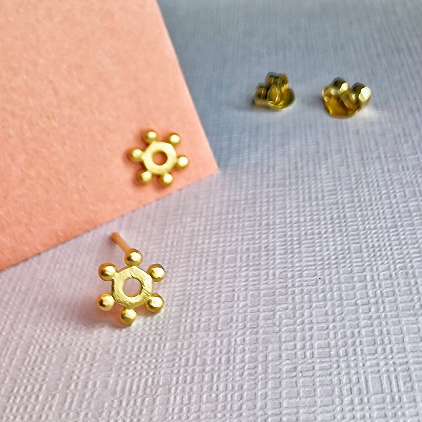 Matt Finish Aztec Sun Gold Stud Earrings