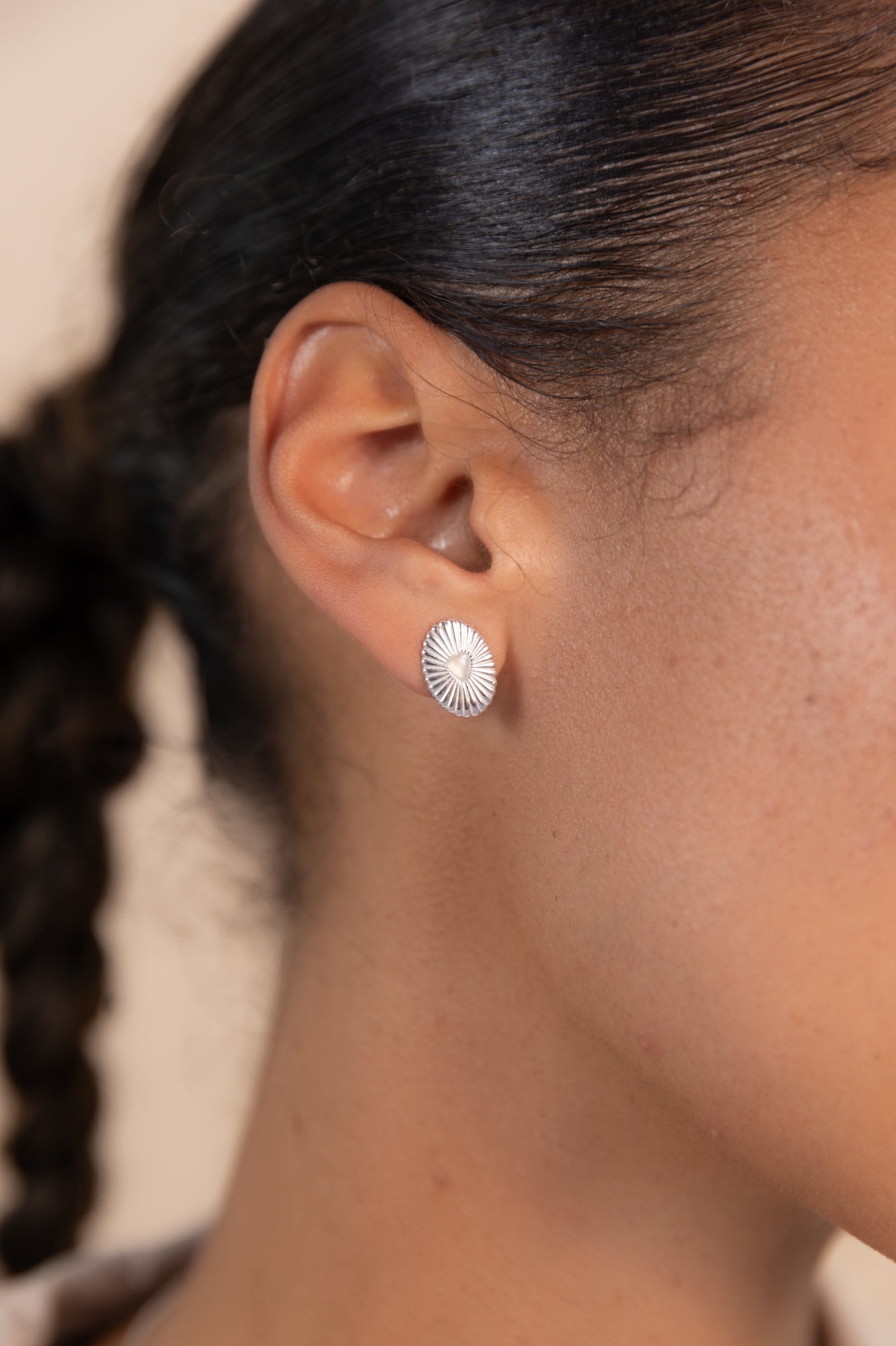 Silver Celeste Moonstone Heart Studs