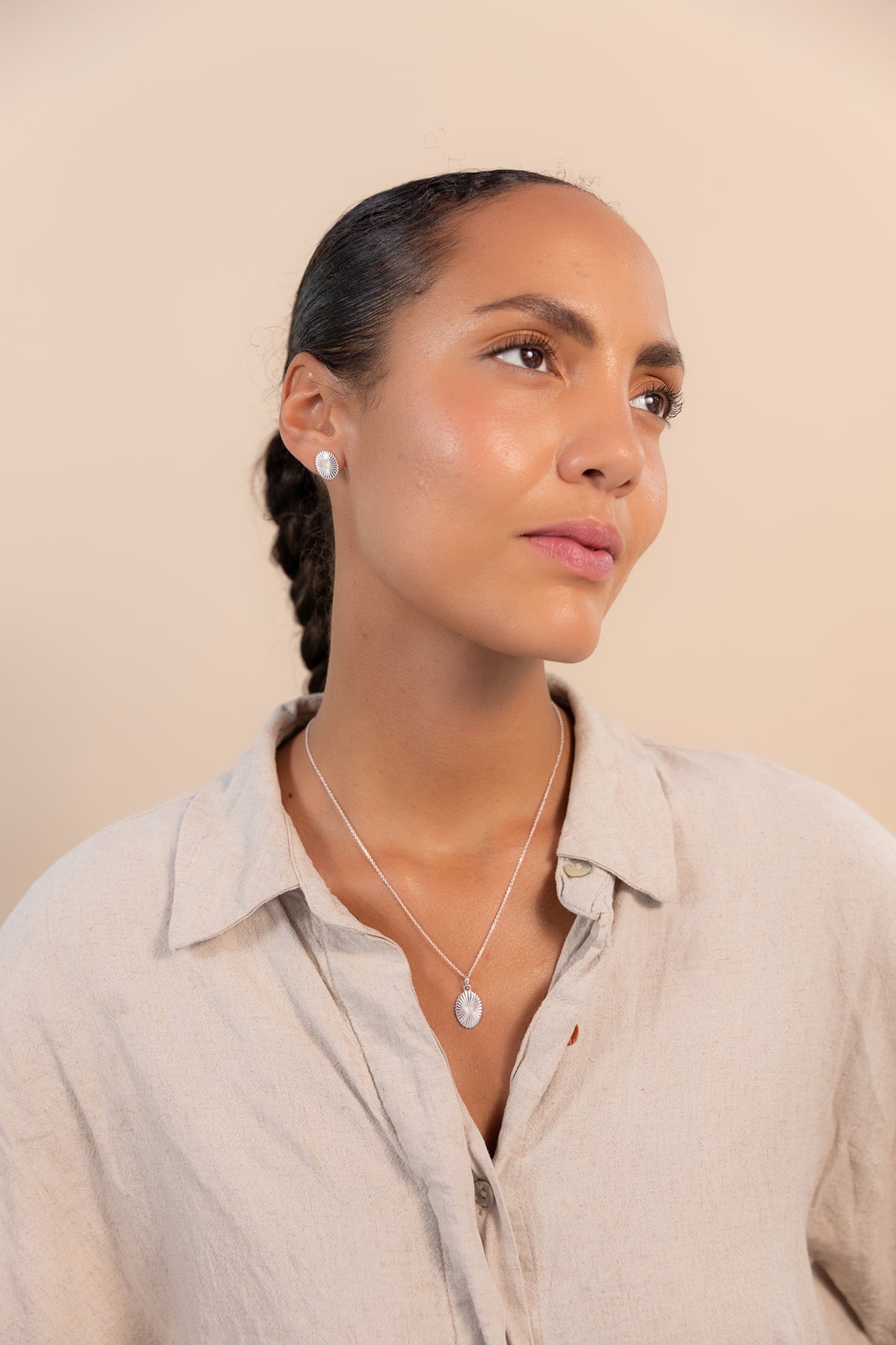 Silver Celeste Moonstone Heart Studs