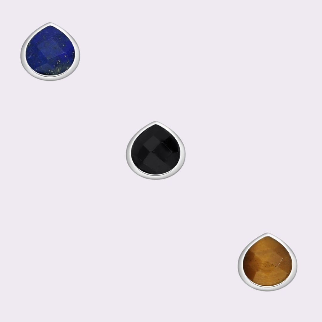 Tear Drop Stone Stud Earrings Sterling Silver