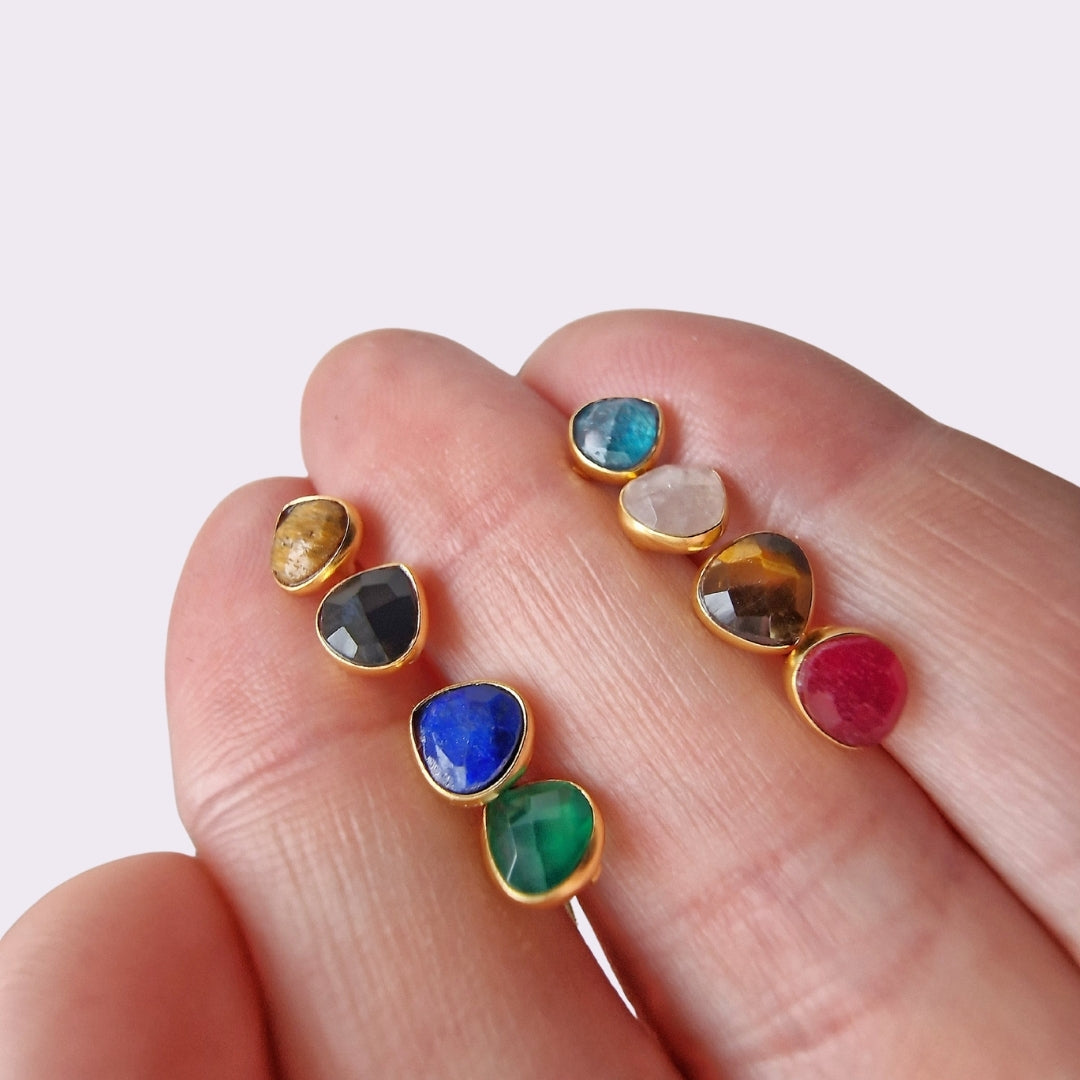 Tear Drop Lapis Stud Earrings Gold