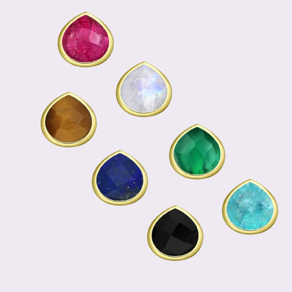 Tear Drop Lapis Stud Earrings Gold