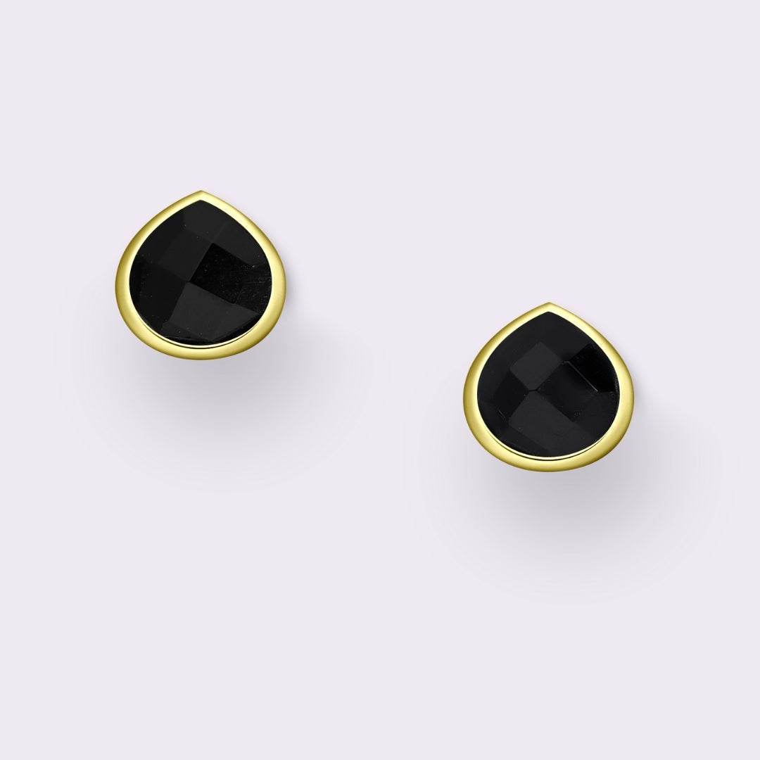 Tear Drop Lapis Stud Earrings Gold