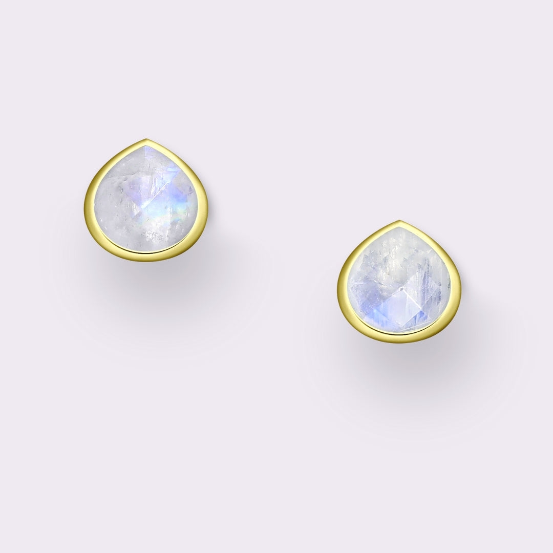 Tear Drop Lapis Stud Earrings Gold