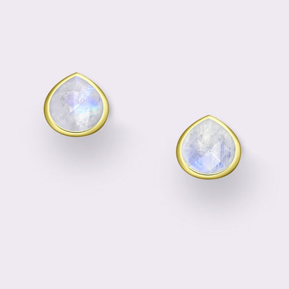 Tear Drop Lapis Stud Earrings Gold