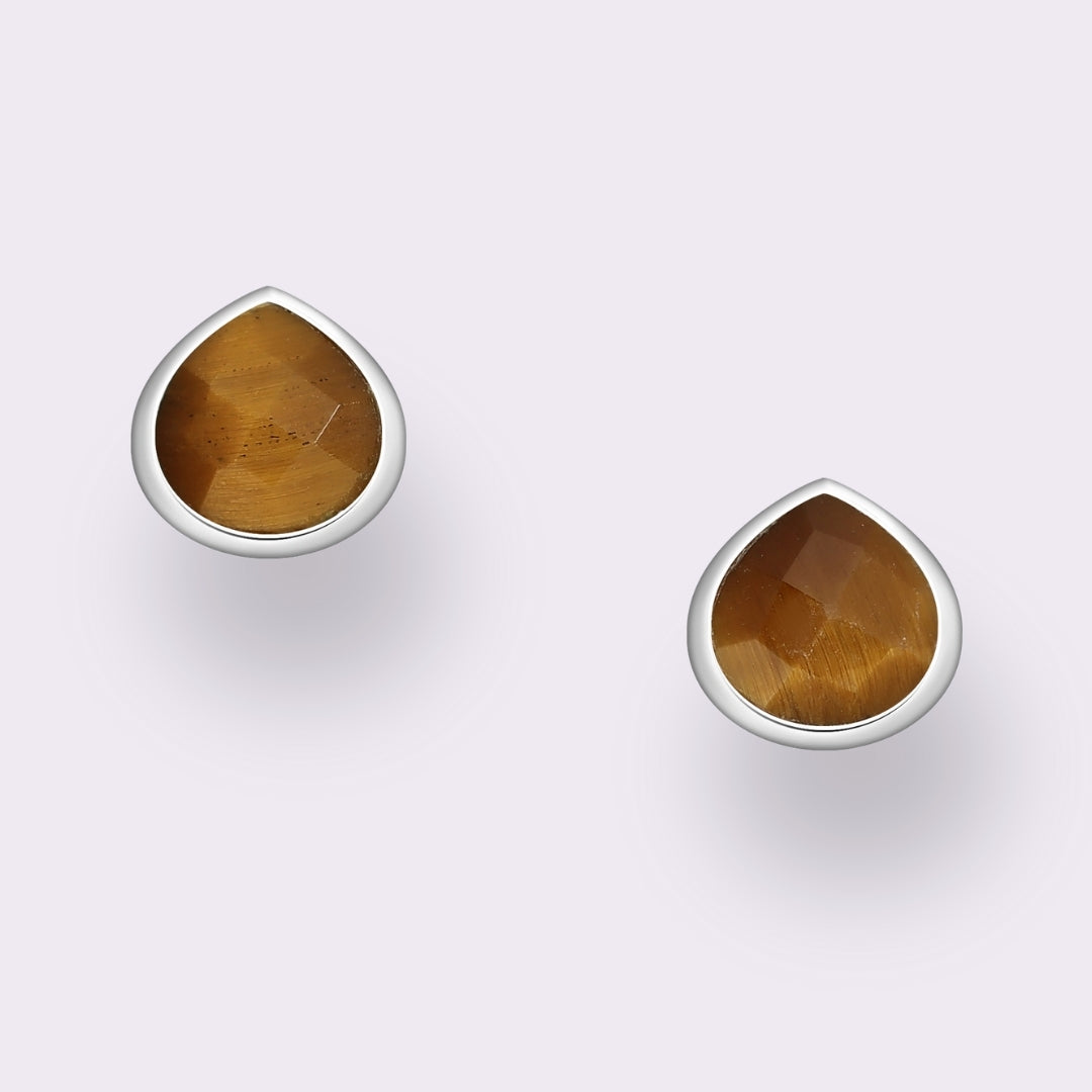 Tear Drop Stone Stud Earrings Sterling Silver
