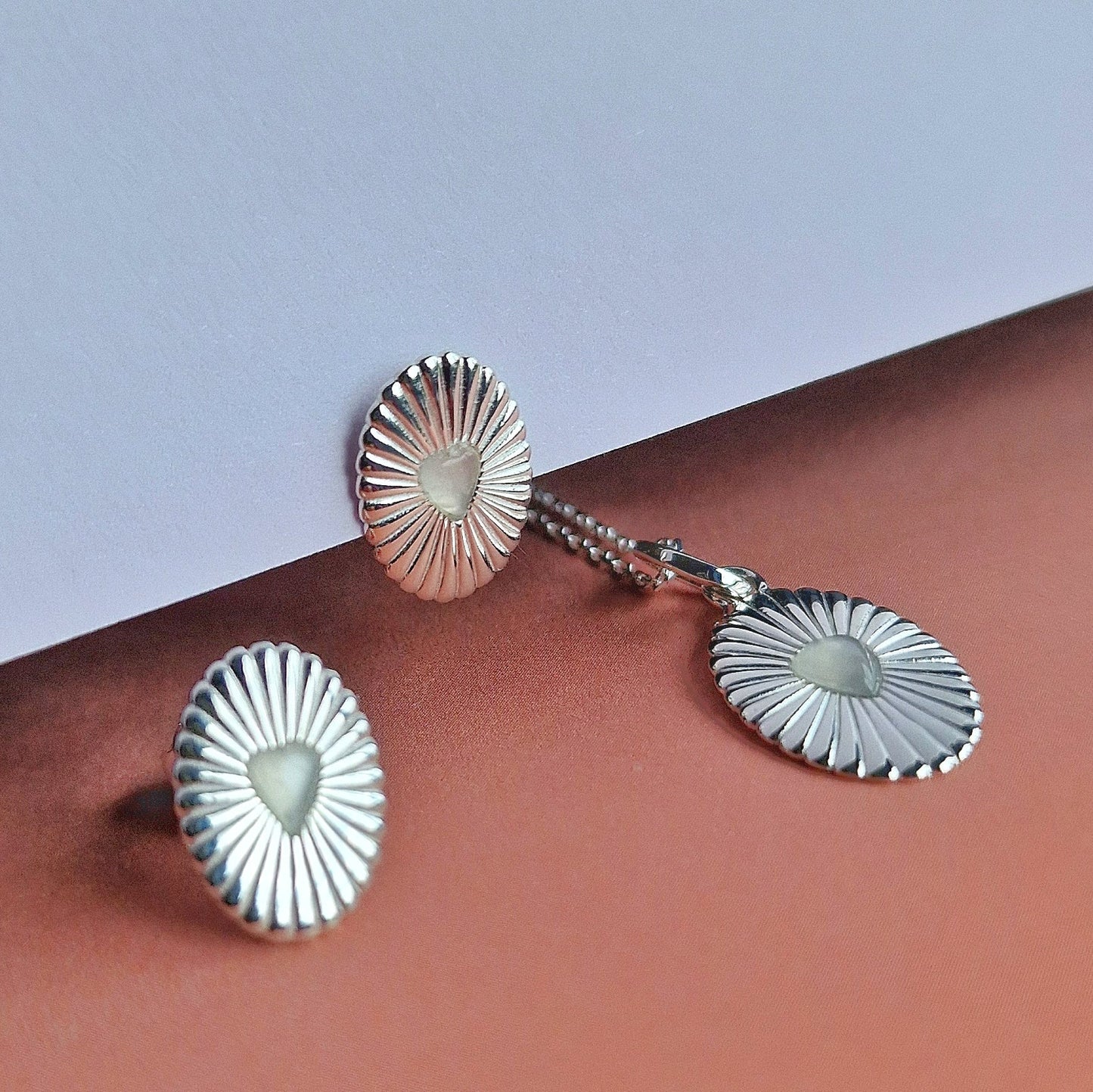 Silver Celeste Moonstone Heart Studs