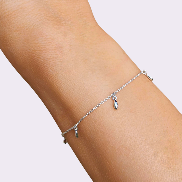 Rice Grain Chain Silver Charm Bracelet