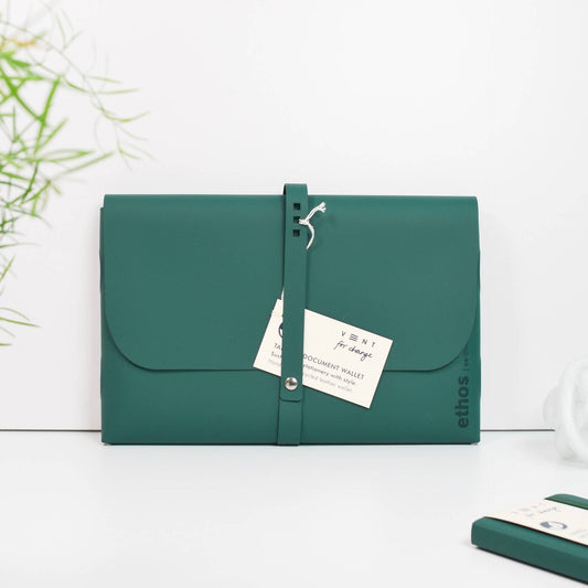 Recycled leather A4 document & tablet wallet - ETHOS Emerald