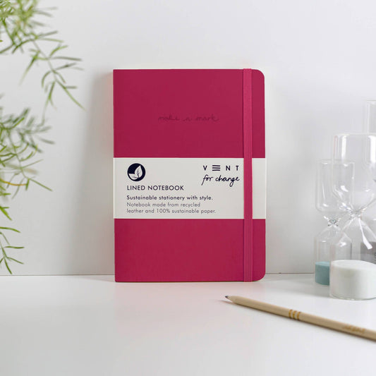 Notebook A5 Recycled Leather Lined Paper Pink