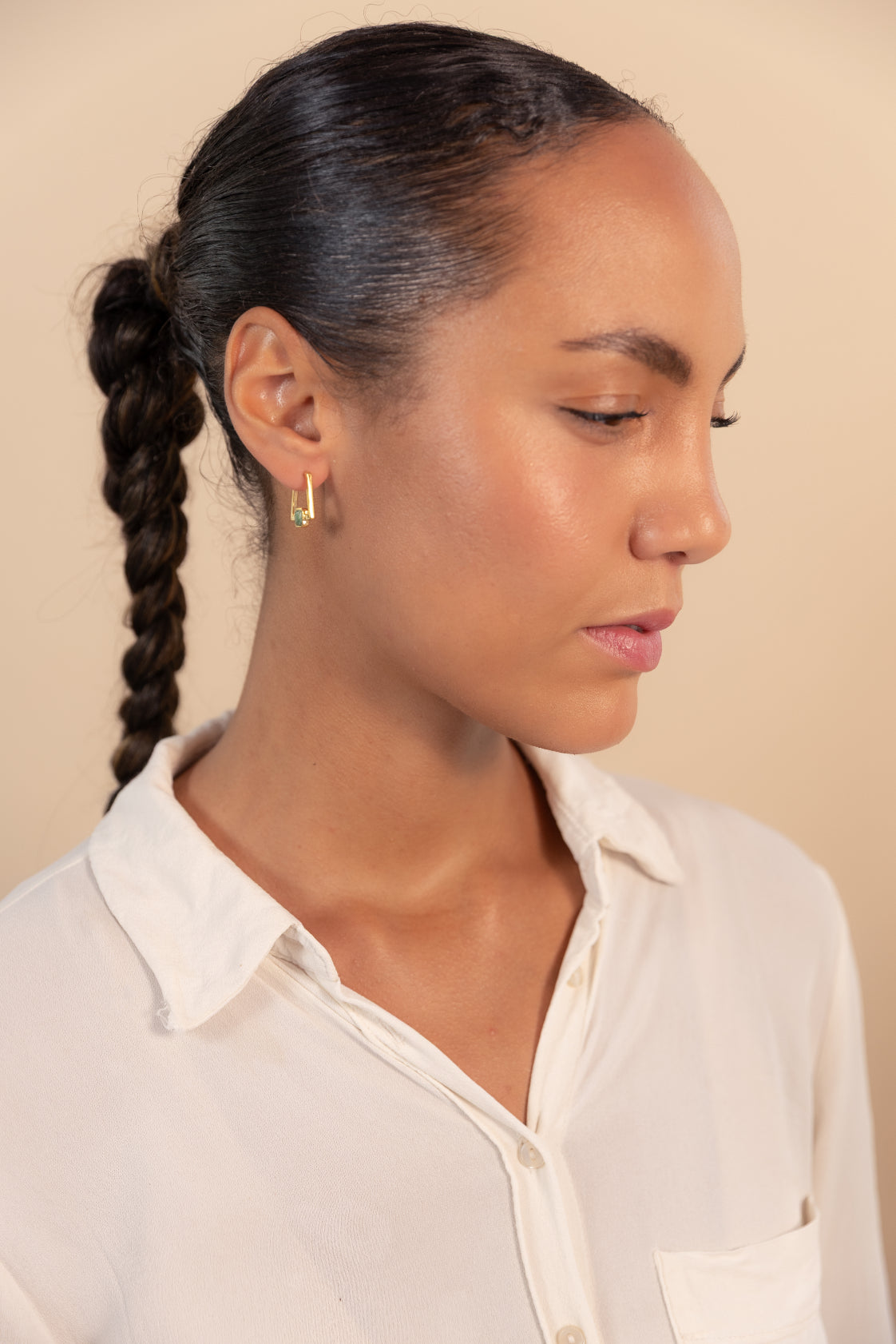 Gold Deco Square Agate Hoops