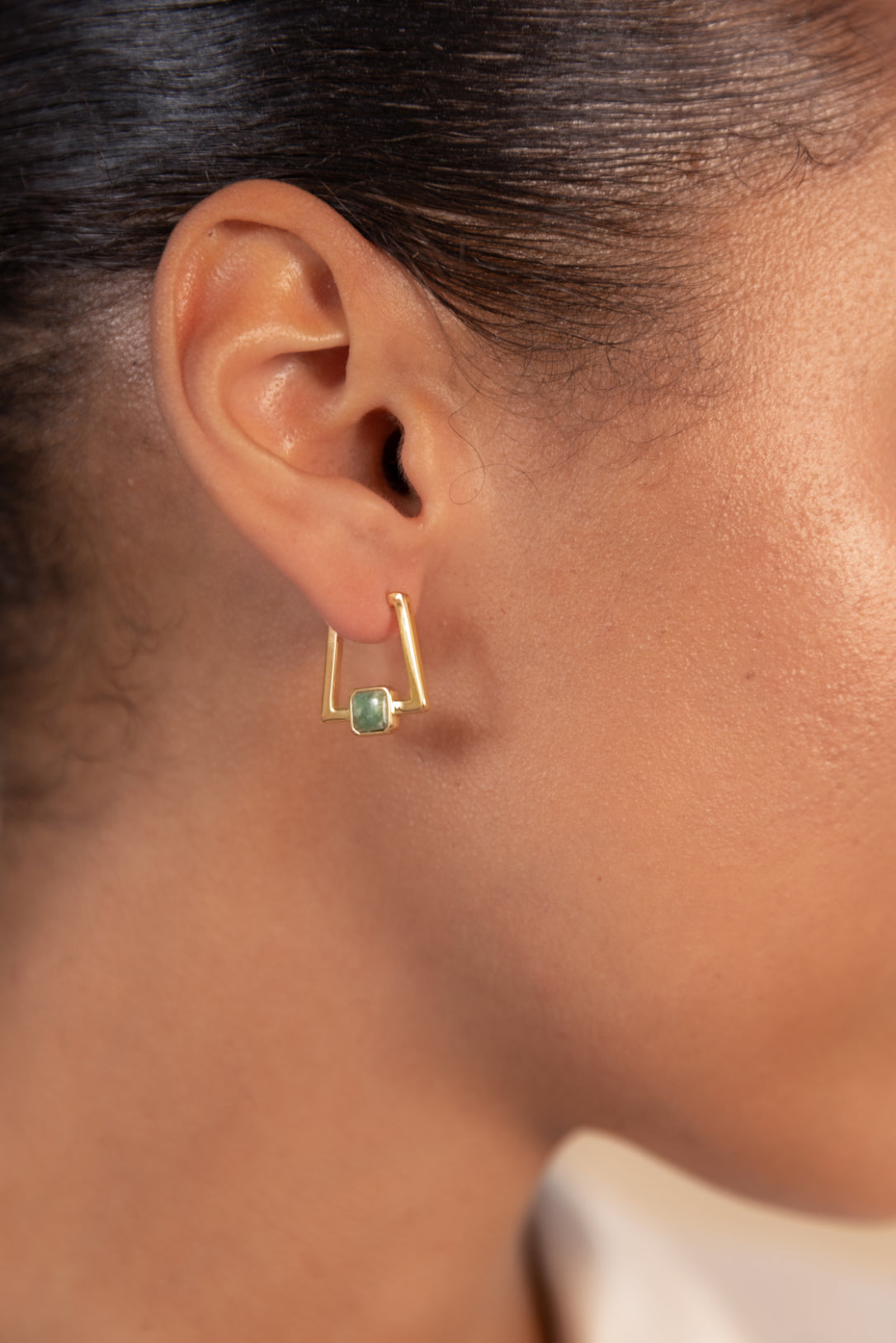 Gold Deco Square Agate Hoops