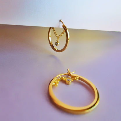 Gold White Gem Chain Hoops