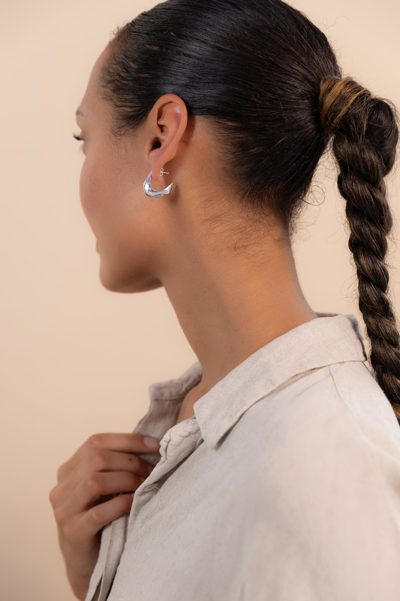 Celeste Crescent Aventurine Hoop Silver