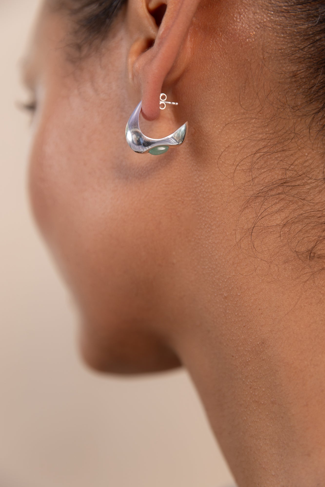 Celeste Crescent Aventurine Hoop Silver