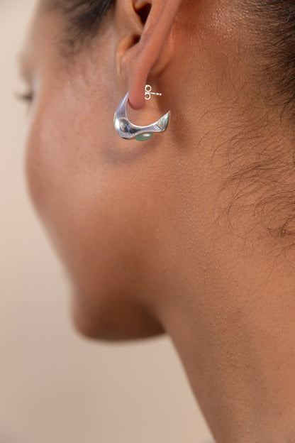 Celeste Crescent Aventurine Hoop Silver
