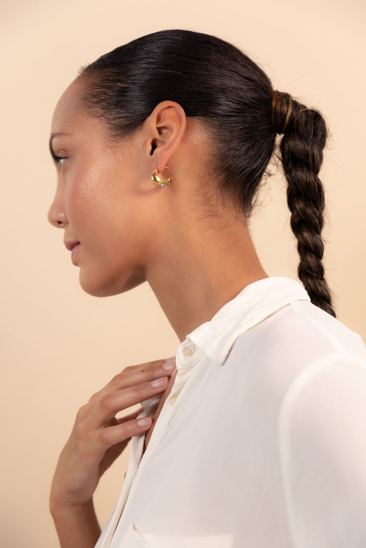 Celeste Crescent Aventurine Hoop Gold