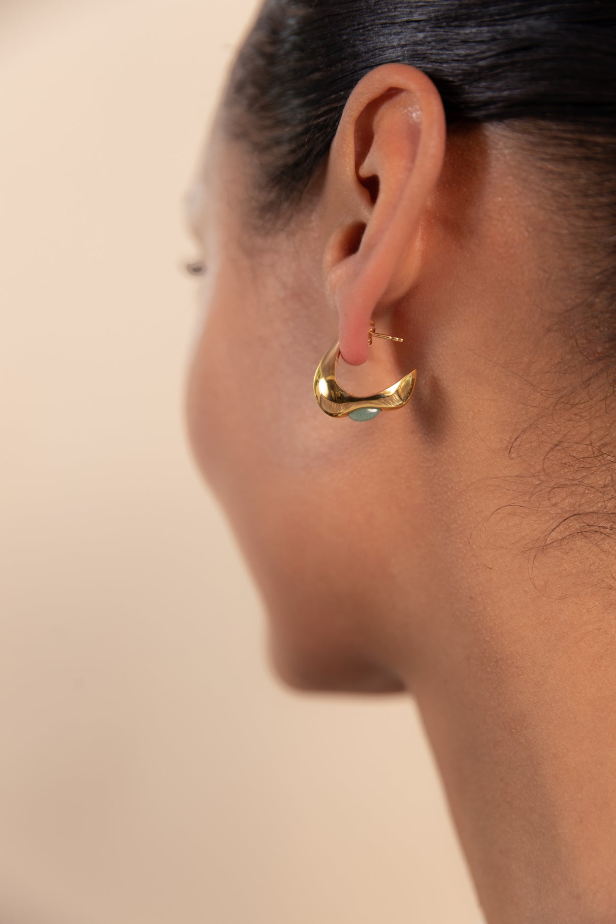 Celeste Crescent Aventurine Hoop Gold