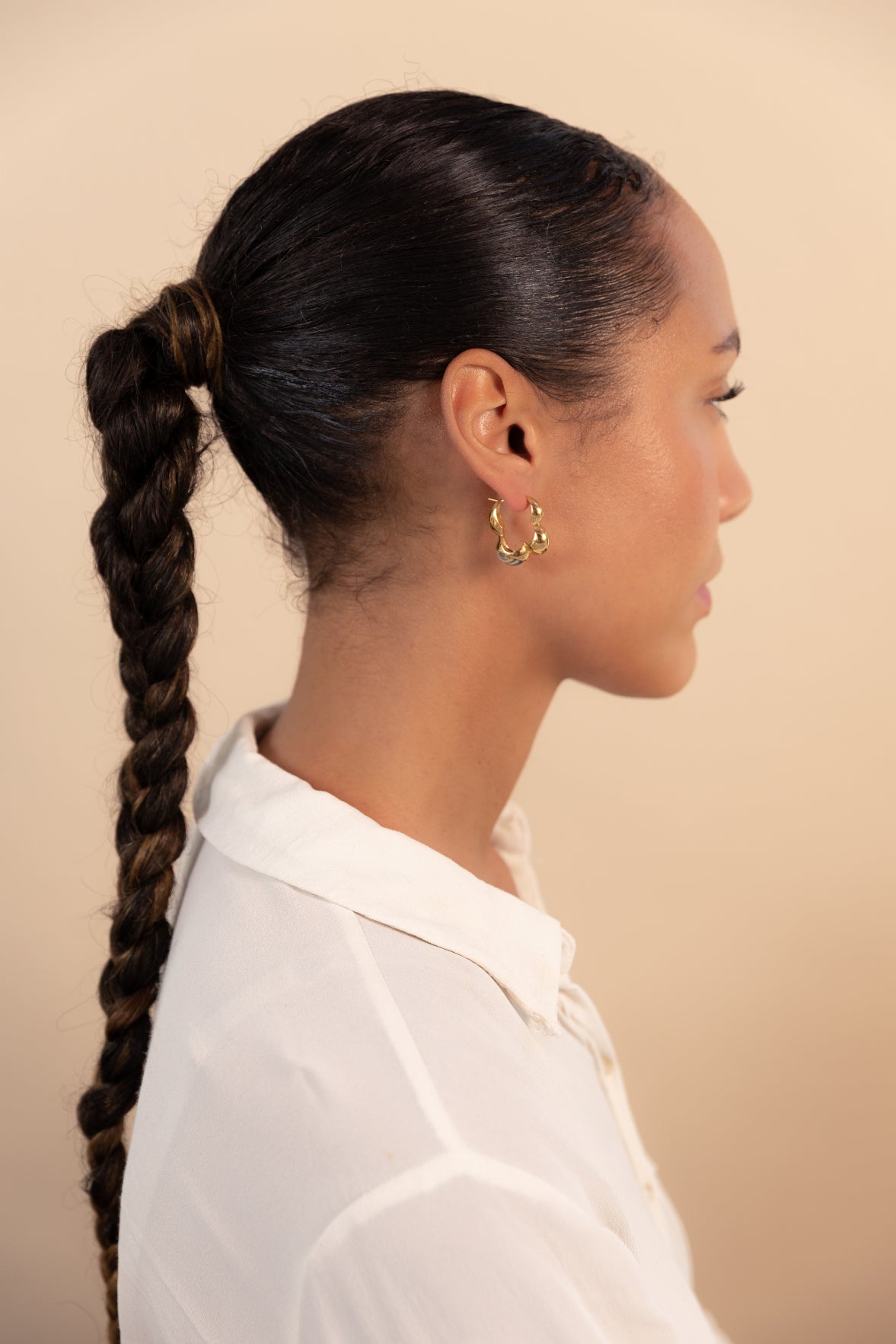 Gaia Link Sculptural Grey Jasper Statement Hoops Gold