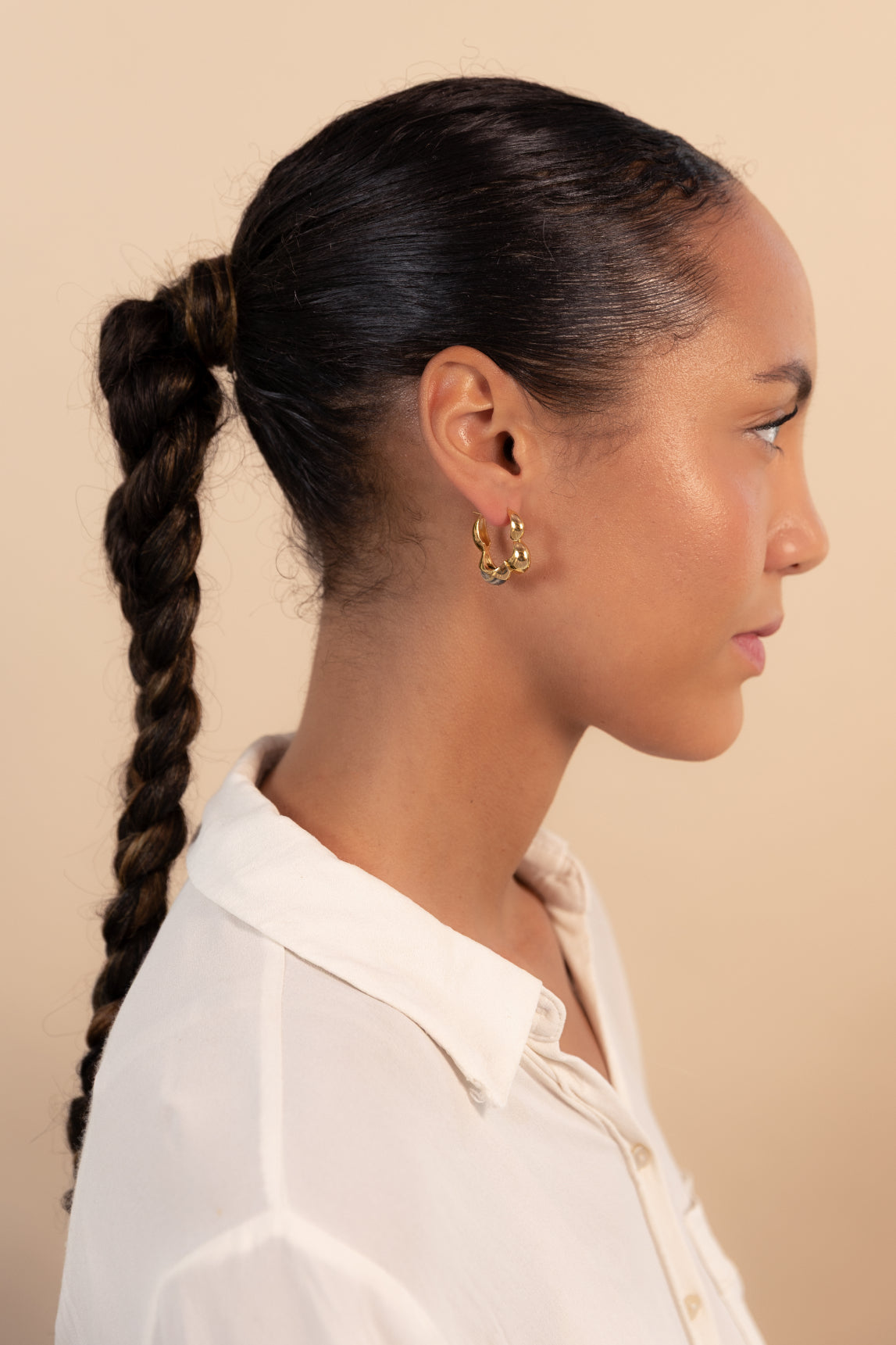Gaia Link Sculptural Grey Jasper Statement Hoops Gold