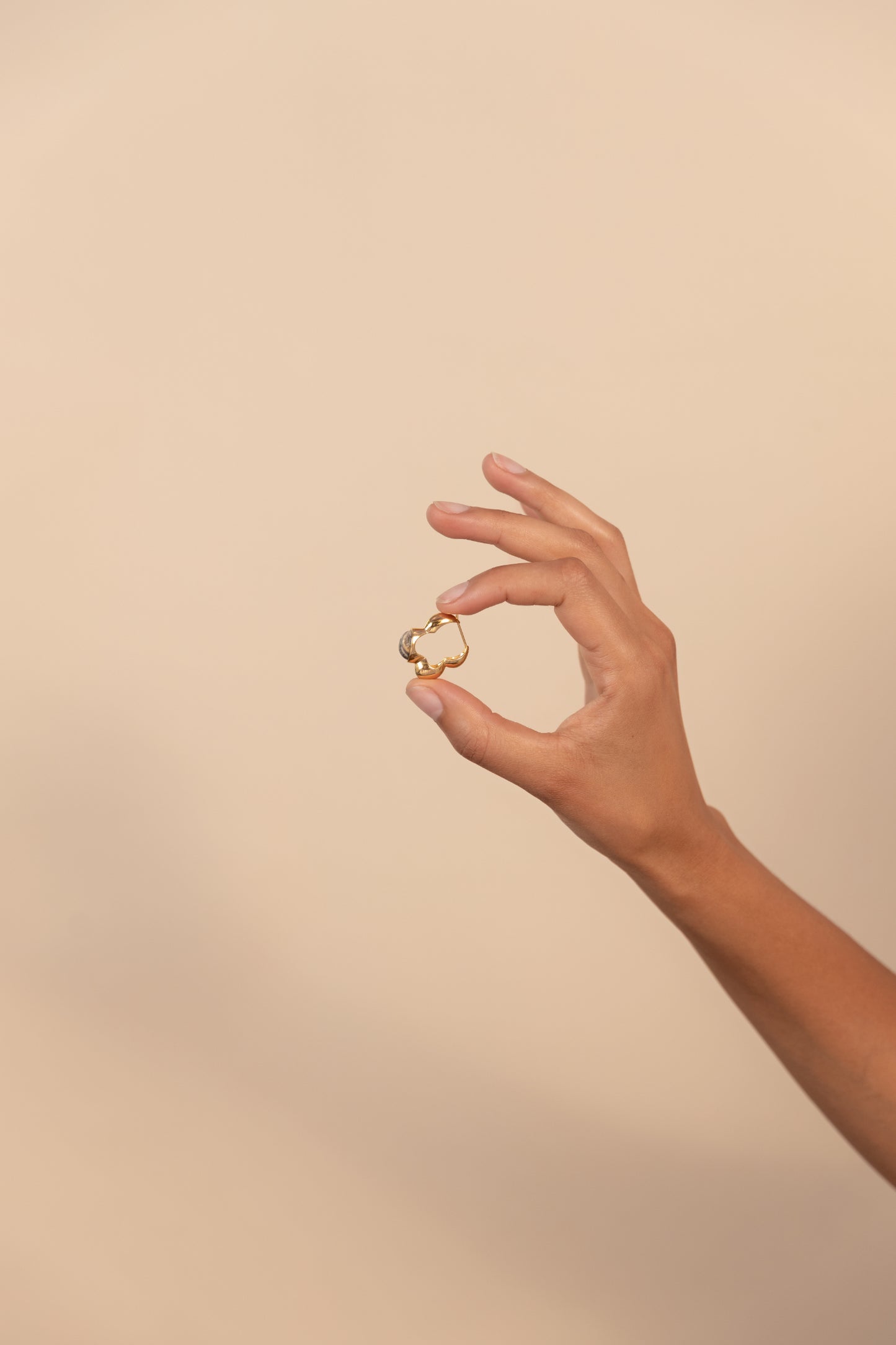 Gaia Link Sculptural Grey Jasper Statement Hoops Gold