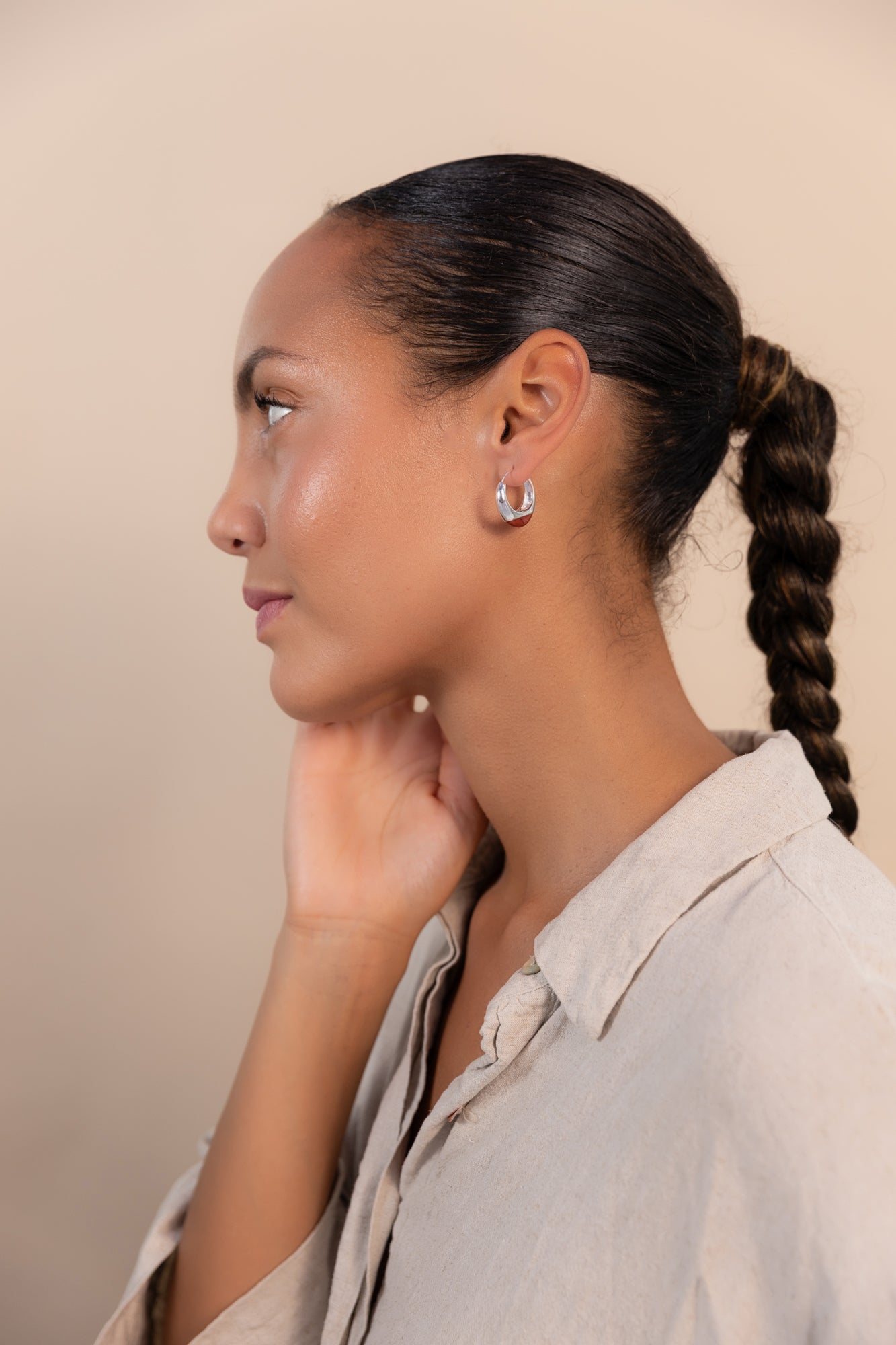 Ember Hoops Silver Earrings with Red Jasper Stone