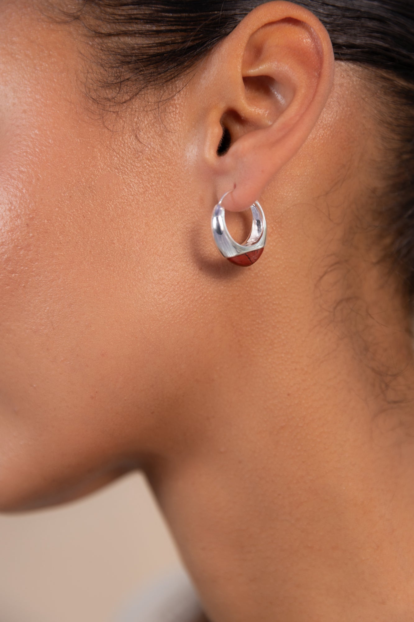Ember Hoops Silver Earrings with Red Jasper Stone