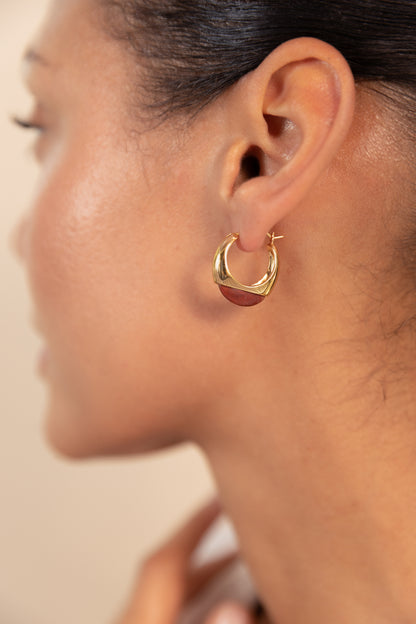 Ember Hoops Gold Earrings with Red Jasper Stone