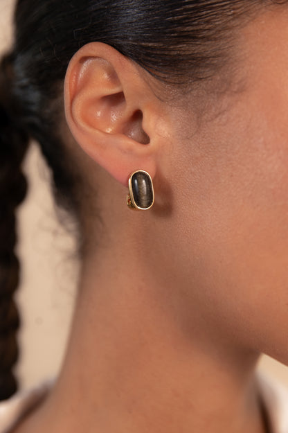Black Obsidian Oval Earrings Gold