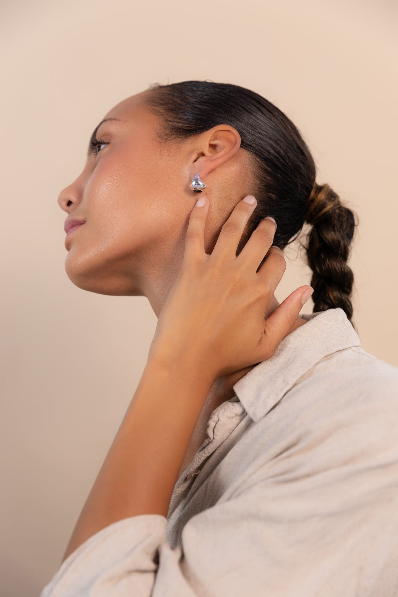 Bold Sol Hoop Earrings with Black Onyx in Silver