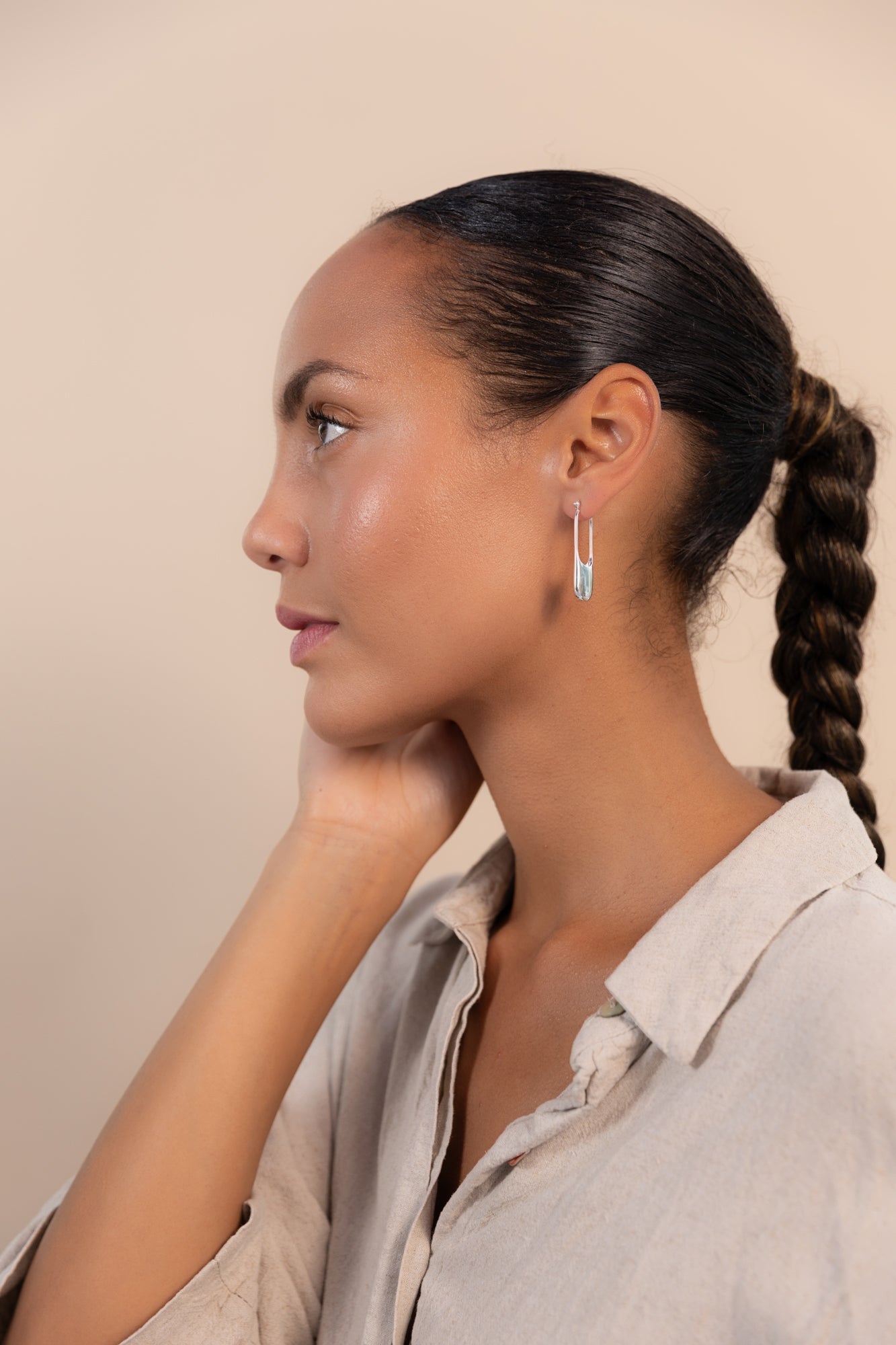 Streamline Long Hoops Minimalist Silver Earrings