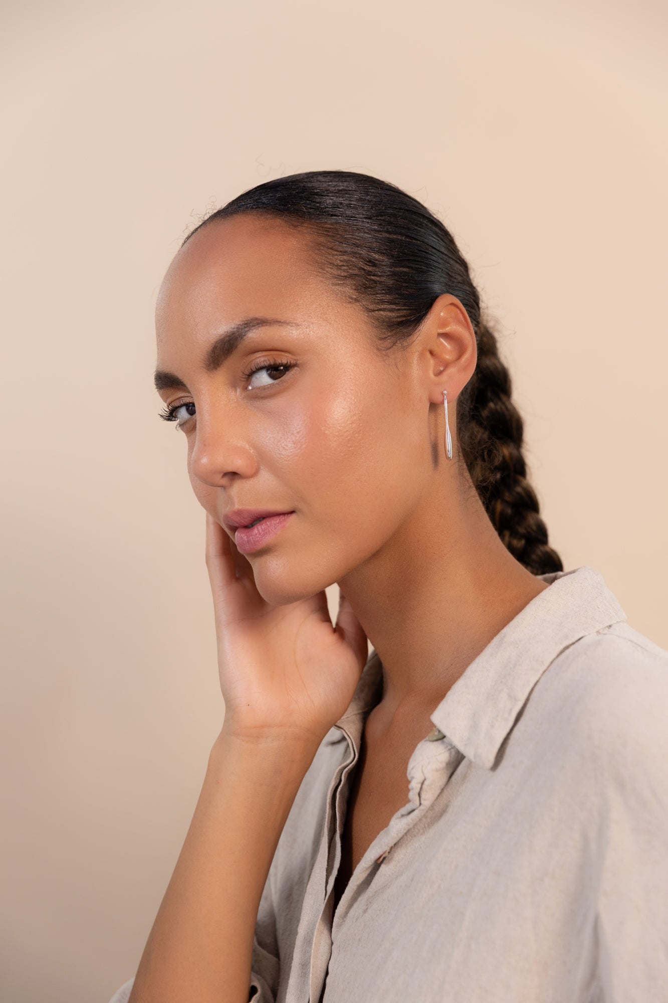 Streamline Long Hoops Minimalist Silver Earrings