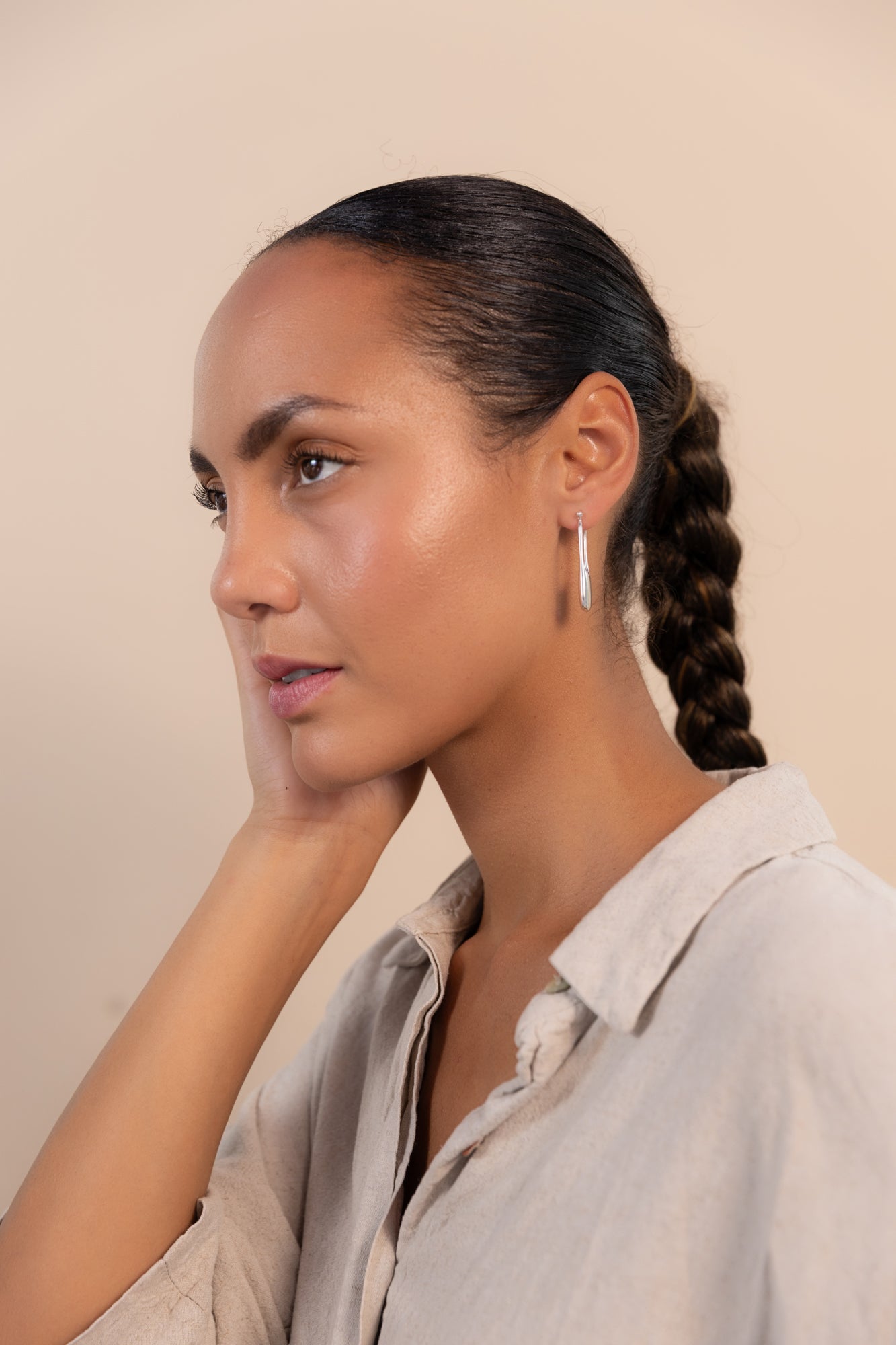 Streamline Long Hoops Minimalist Silver Earrings