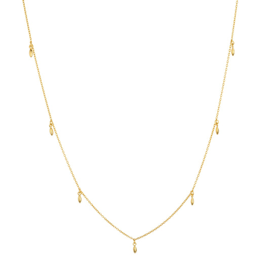 Rice Grain Chain Yellow Gold Charm Necklace