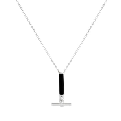 Minimalist Movement Onyx T-Bar Silver Necklace