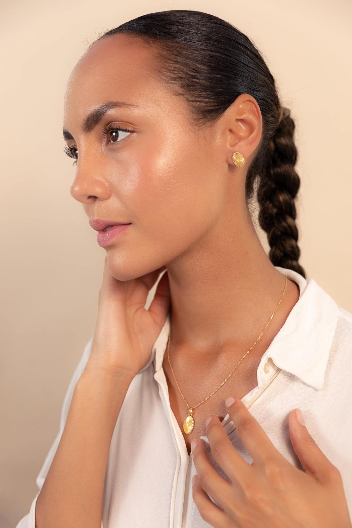 Gold Celeste Moonstone Heart Studs