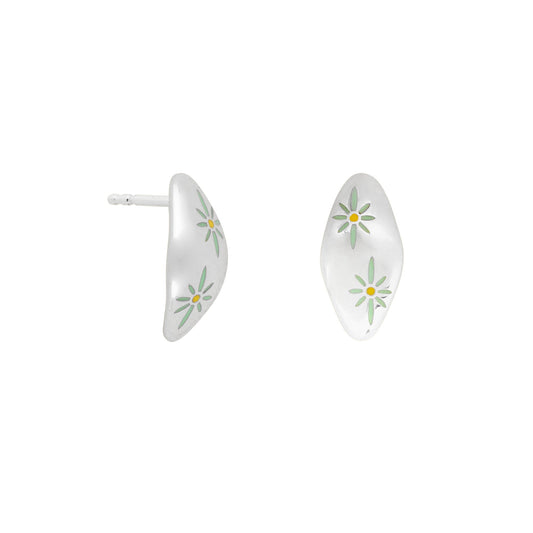 Silver Enamel Flower Stud Earring