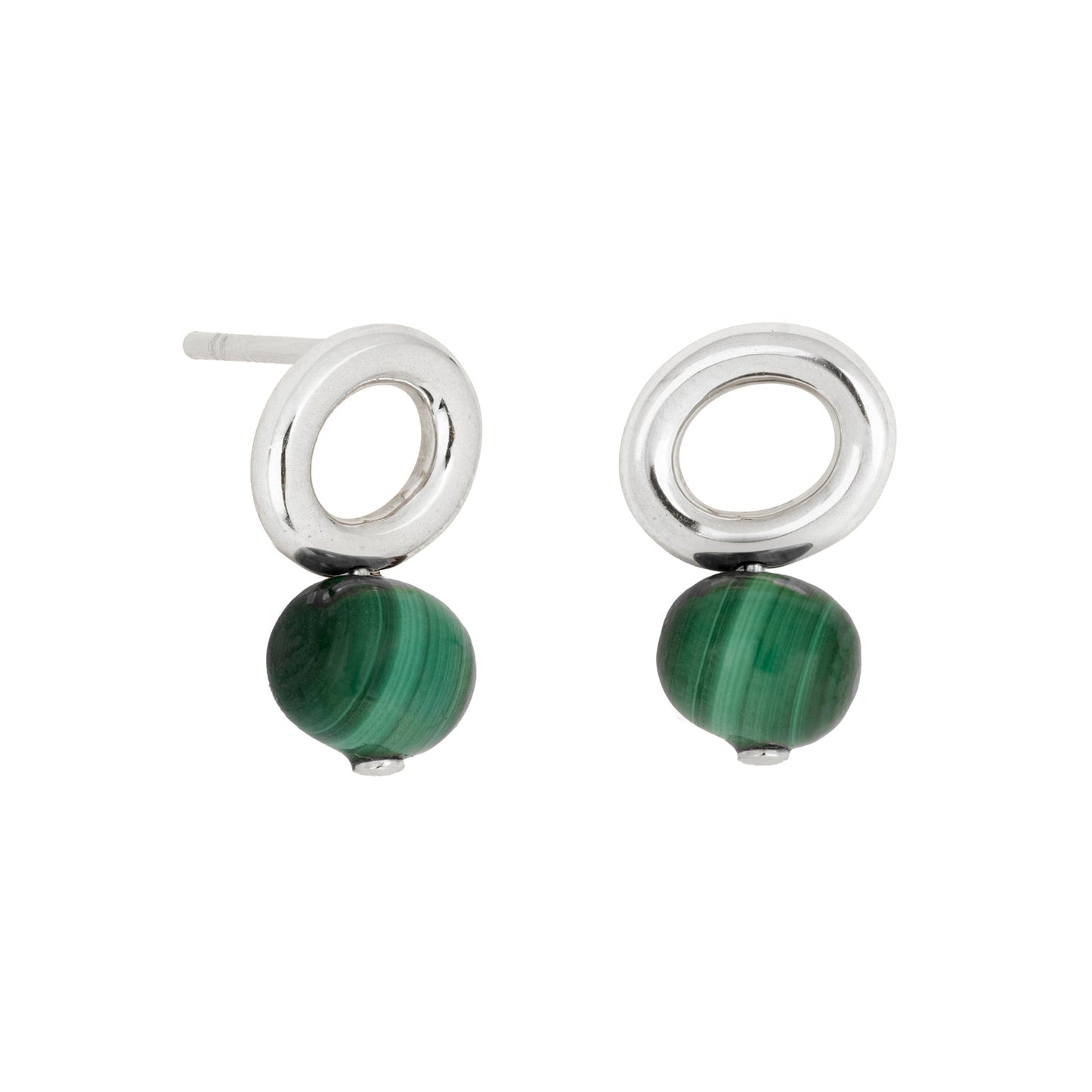 Malachite Silver Halo Earring